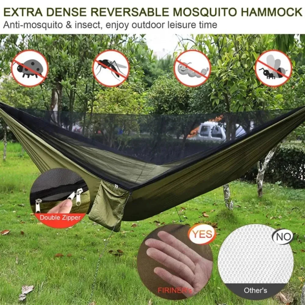 Lightweight Camping Hammock with Mosquito Net – Parachute Fabric, 250x120cm