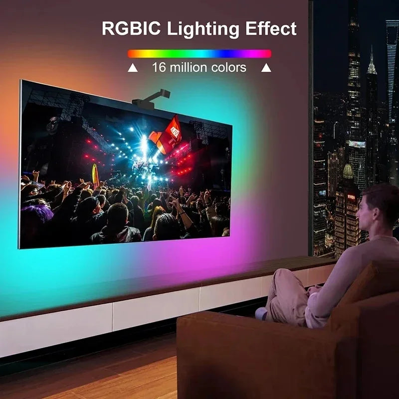 Ambilight Tv Led Backlight With Camera 5V Usb Rgbic Smart Tv Sync Led Lights For Television Screen Synchronization 3.8M 5M Strip