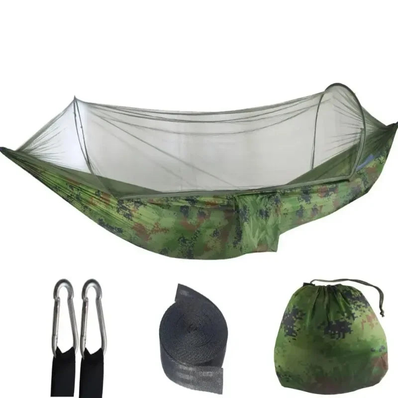 Lightweight Camping Hammock with Mosquito Net – Parachute Fabric, 250x120cm