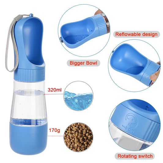2-in-1 Portable Dog Water & Food Bottle – Leakproof Travel Dispenser for Pets